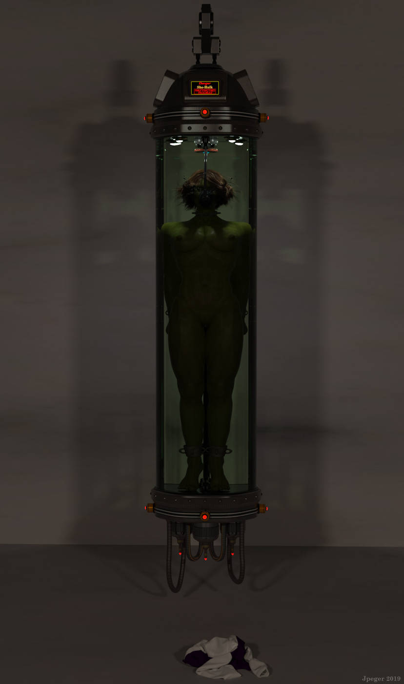 1girl 3d completely_nude disney female green-skinned_female green_skin hulk_(series) jennifer_walters marvel marvel_comics muscular muscular_female nude nude_female she-hulk solo stasis_tank thejpeger underwater water_tank