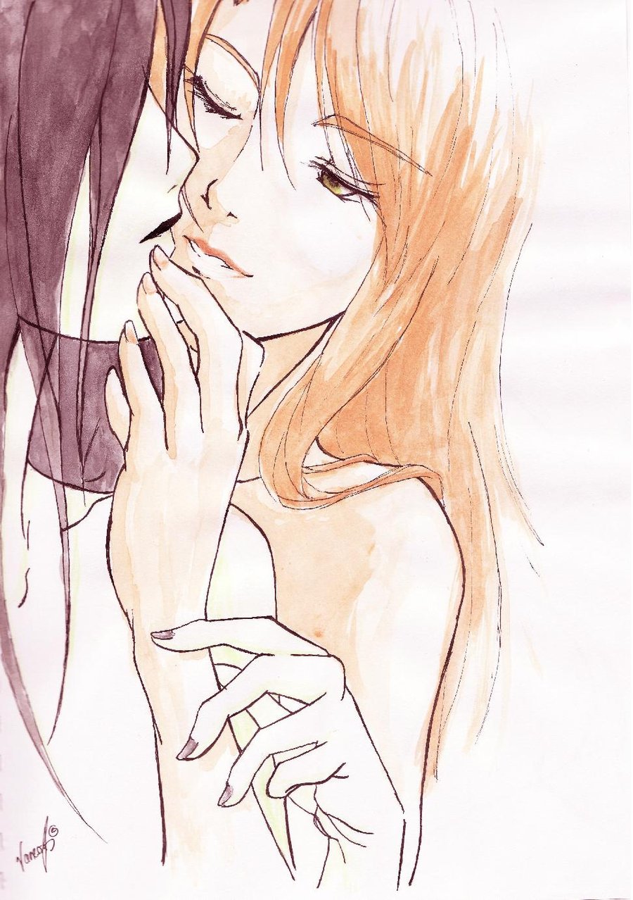 2_girls age_difference artist_request bare_arms bare_shoulders black_lipstick black_nails brown_lipstick closed_mouth collarbone couple disney duo eyebrows_visible_through_hair eyes_visible_through_hair female/female female_only green_eyes grin half-closed_eyes hand_up head_tilt heroine incipient_kiss kim_possible kimberly_ann_possible lips lipstick long_hair love makeup multiple_girls mutual_yuri nail_polish naughty_face neck nude nude_female one_eye_closed orange_hair pale-skinned_female pale_skin parted_lips rivals romantic romantic_couple shego smile straight_hair supervillainess teen teenage_girl upper_body villainess wince wink yuri