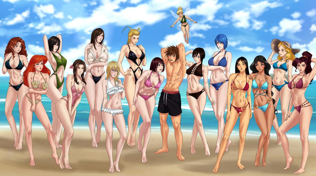 aerith_gainsborough aladdin_(series) alice alice_in_wonderland alice_in_wonderland_(1951_film) amenoosa aqua_(kingdom_hearts) ariel_(the_little_mermaid) beach bikini bikini_bottom bikini_top blond_hair blonde blonde_female blonde_hair blue_hair blue_hair_female brave disney fairy fairy_wings final_fantasy hercules_(1997_film) hercules_(disney) jasmine_(aladdin) kairi_(kingdom_hearts) kingdom_hearts larxene megara merida mulan mulan_(1998_film) namine ocean peter_pan peter_pan_(disney) pixie princess_ariel princess_jasmine princess_merida red_hair redhead redhead_female sea shell_bikini sora_(kingdom_hearts) sun_hat sunhat swimming_trunks swimwear the_little_mermaid tifa_lockhart tinker_bell xion_(kingdom_hearts) yuffie_kisaragi