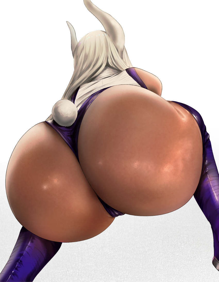 1girl 1girl 1girls absurd_res animal_ears anus ass ass_focus bare_shoulders boku_no_hero_academia boots cameltoe commentary dark-skinned_female dark_skin english_commentary facing_away from_behind high_res huge_ass leotard long_hair mirko miruko my_hero_academia purple_boots purple_leotard purple_thighhighs pussy rabbit_ears rabbit_girl rabbit_tail rumi_usagiyama simple_background squatting stockings tail thick_thighs thighs toned toned_female uncensored uzzy2801 white_background white_hair white_leotard wydguapo
