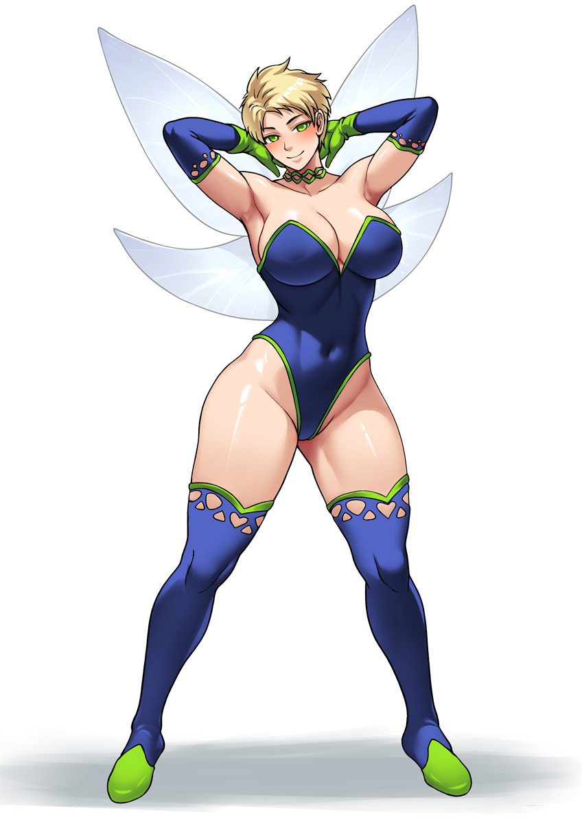 3do adara_the_sprite blonde blonde_female blonde_hair collar dragon_rage fairy fairy_wings gloves green_eyes haryudanto leotard pixie_cut sprite stockings white_hair