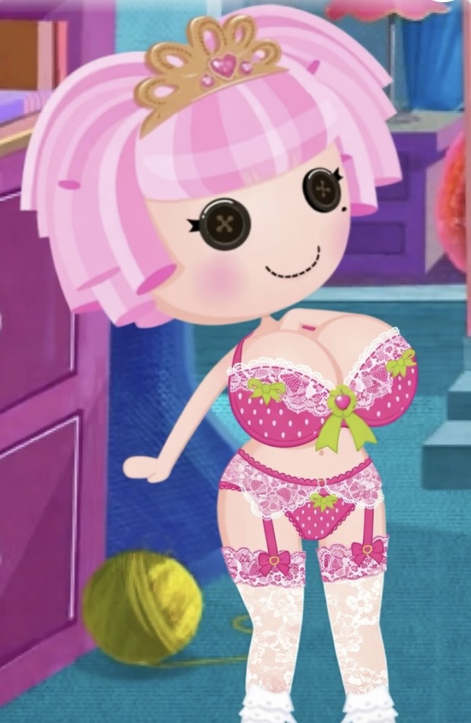 1girl ai_generated big_breasts bitty_buttons black_eyes blush bow bow_bra bra breasts button_eyes cleavage clothing creamcherrypieai_(artist) doll doll_girl edit female female_only garter_belt garter_straps huge_breasts indoors jewel_sparkles lalaloopsy large_breasts legwear light-skinned_female light_skin lingerie living_doll mga_entertainment mole mole_under_eye pink_bow pink_bra pink_hair pink_panties ragdoll screencap short_hair smile solo stockings thighhighs tiara underwear underwear_only wide_hips yarn yarn_ball