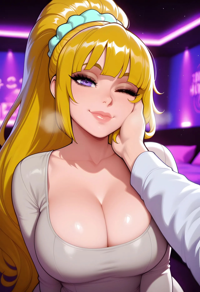 1boy1girl 1girl ai_generated blonde_hair classroom_of_the_elite curvy curvy_female curvy_figure dongtan_dress karuizawa_kei long_hair ponytail youkoso_jitsuryoku_shijou_shugi_no_kyoushitsu_e
