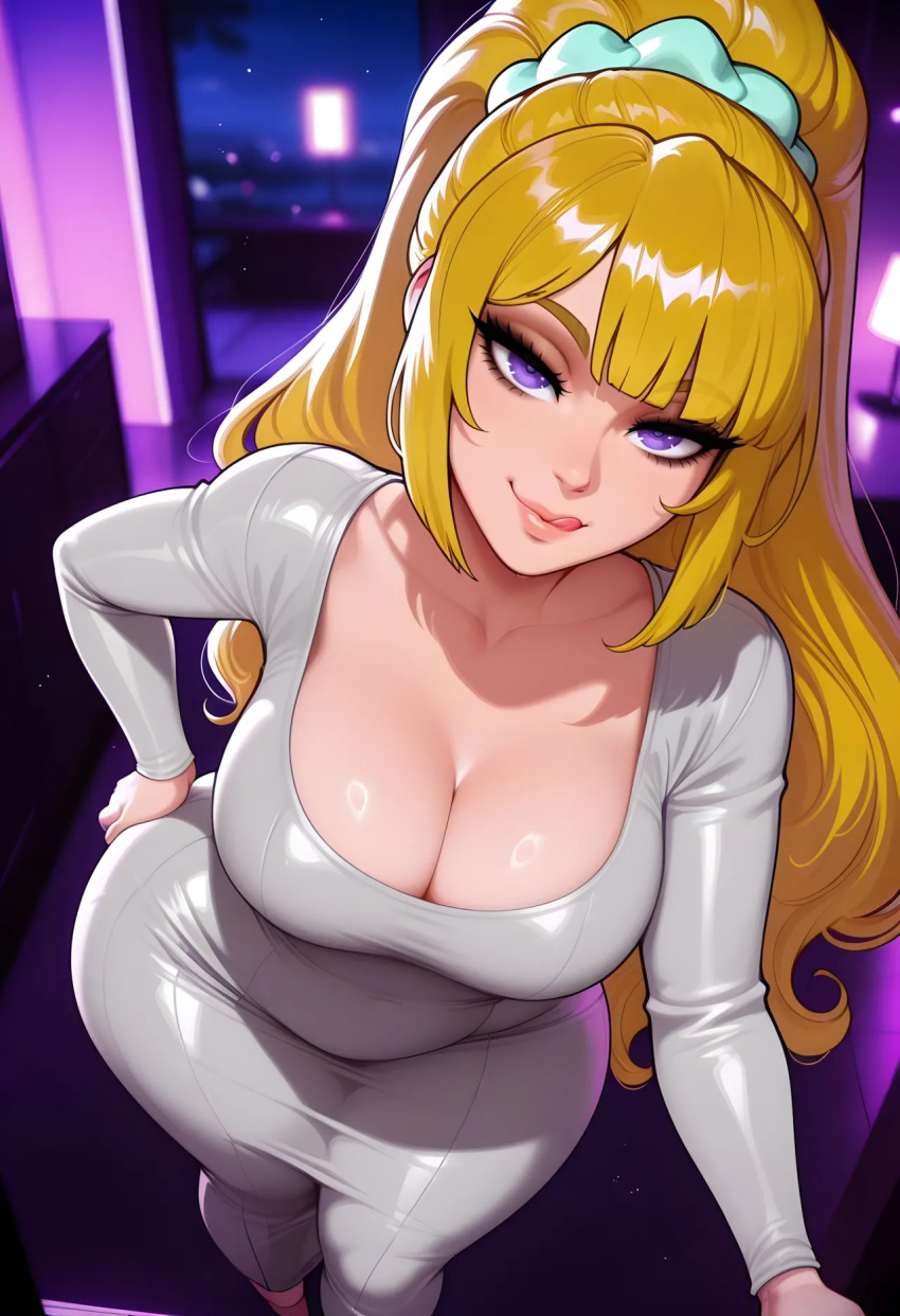 1girl ai_generated blonde_hair classroom_of_the_elite curvy curvy_female curvy_figure dongtan_dress karuizawa_kei long_hair ponytail youkoso_jitsuryoku_shijou_shugi_no_kyoushitsu_e