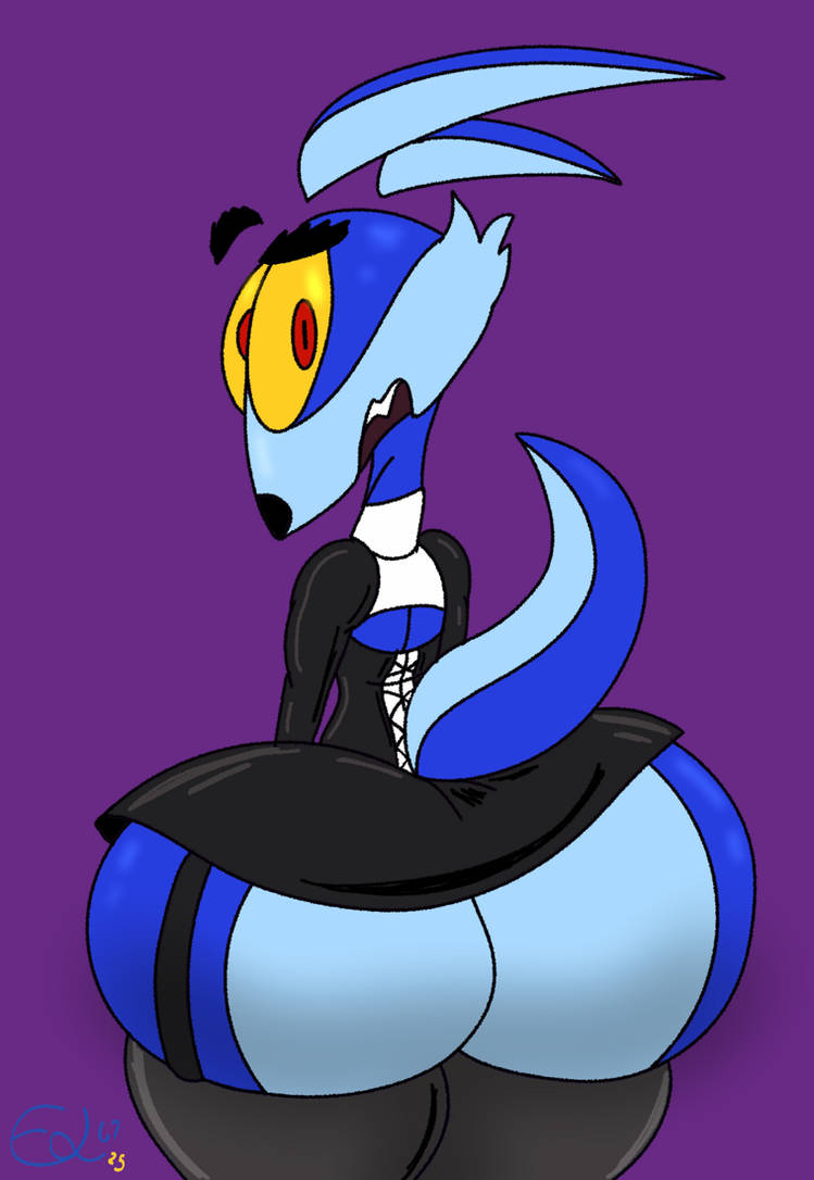 1boy 2025 antennae anthro artist_name artist_signature ass ass_focus back_cutout big_ass black_dress blue_body blue_fur blue_skin cleavage clothed clothing clothing_cutout colored_sclera colored_skin corset crash_bandicoot_(series) crossdressing dress evodevio67 eyebrows fangs femboy femboy_only furry furry_male garter_straps huge_ass kangaroo looking_at_viewer looking_back male male_only multicolored_fur multicolored_skin nun nun_outfit open_mouth purple_background red_eyes reflection ripper_roo short_dress sideways_mouth simple_background skirt solo tail tail_through_clothes teeth the_conjuring thick_thighs thighhighs thighs valak wide_hips yellow_eyes yellow_sclera