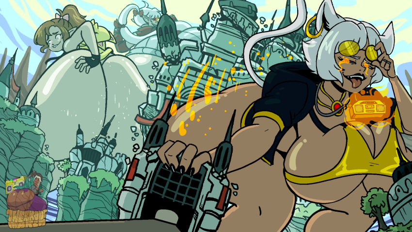 3_girls alisaie_leveilleur ass assquake big_ass breasts cerealharem cerealharem_(artist) city_destruction debris destruction earthquake elezen falling_debris final_fantasy final_fantasy_xiv giantess gigantic_ass gigantic_breasts gold_boombox_(prevence) huge_ass krile_(ffxiv) lalafell square_enix twerking twerkoutmarch y'shtola