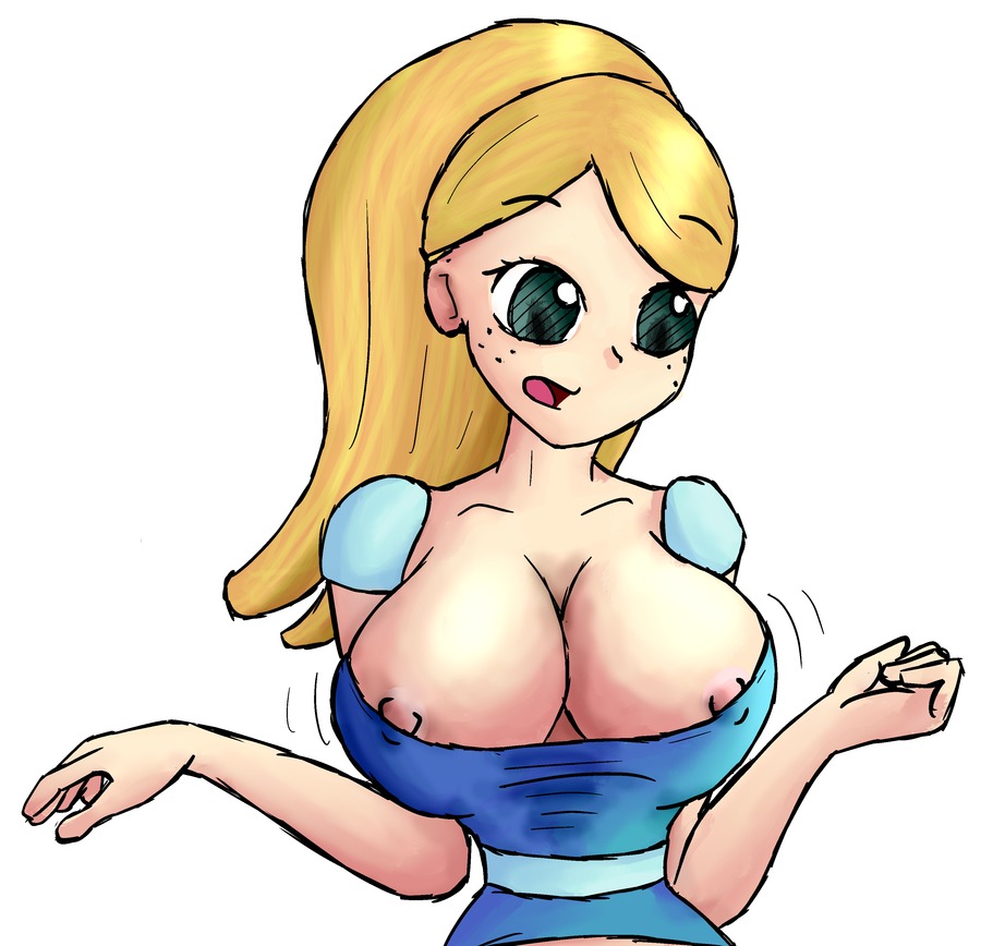 1girl 2012 5_fingers alternate_breast_size big_breasts breasts cleavage clothed clothes clothing eyebrows eyebrows_visible_through_hair female female_only fiona_(kid_vs._kat) freckles honeysmother huge_breasts human human_only humanoid kid_vs._kat large_breasts nipples_visible_through_clothing no_bra revealing_clothes simple_background solo solo_female tagme white_background