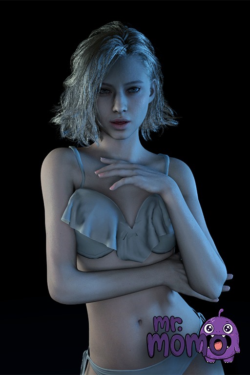 1girl 1girl 1girl ai_generated artist_name bikini black_background blonde_hair blue_eyes breasts capcom clothing dark_background freckles frilled_bikini grace_ashcroft grey_hair lenmmon lips looking_at_viewer mole mole_on_stomach mr_momo navel open_mouth resident_evil_requiem short_hair side-tie_bikini_bottom simple_background swimsuit white_bikini
