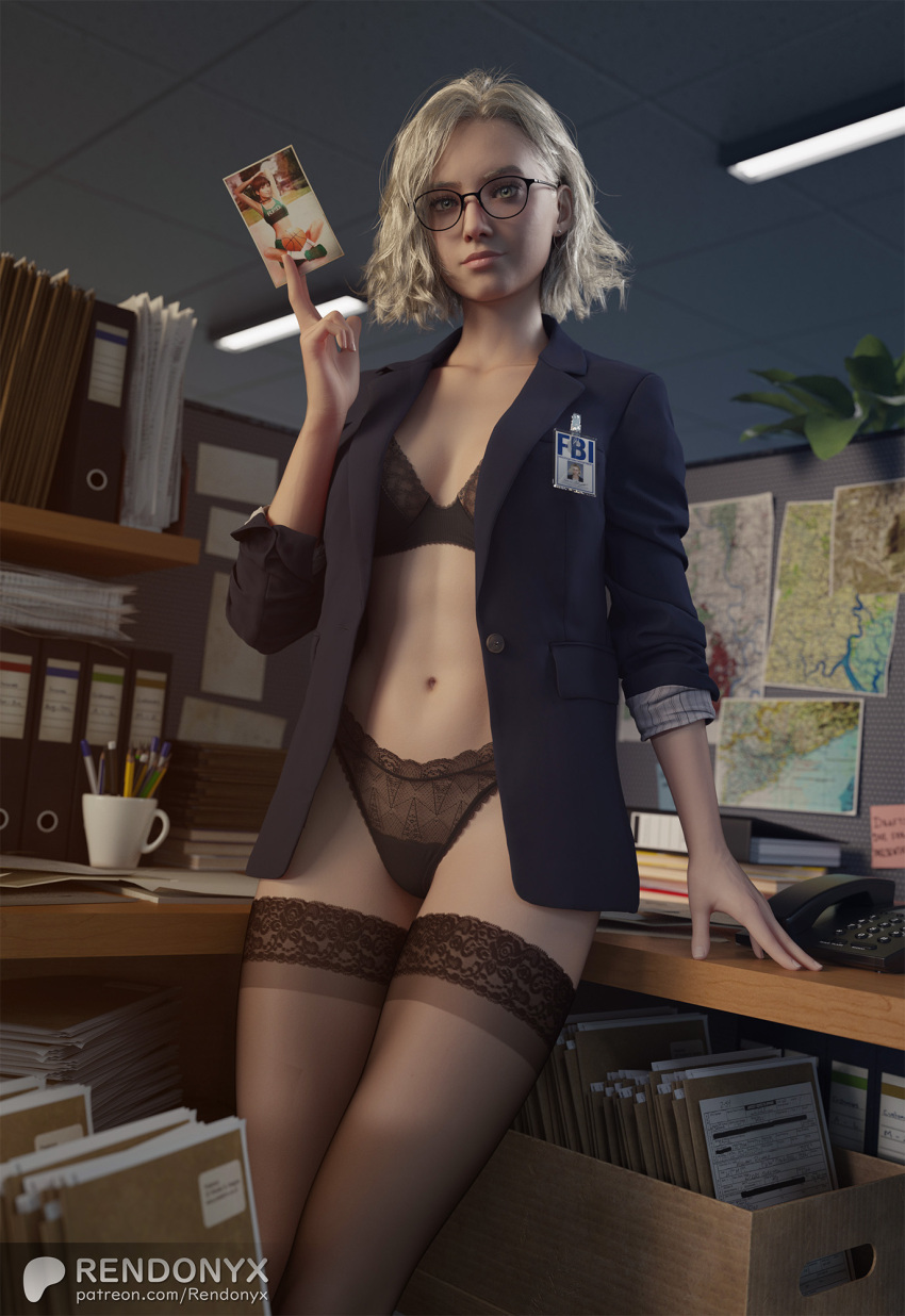 1girl 1girls 3d 3d_(artwork) 3d_model 3d_render 3dcg basketball biohazard black_lingerie blonde-haired_female blonde_female blonde_hair blonde_hair_female capcom eyewear fbi fbi_agent fbi_badge federal_bureau_of_investigation female_focus female_human female_only glasses glasses_on_face glasses_on_head grace_ashcroft grace_ashcroft_(fbi_outfit) grace_ashcroft_(julia_pratt) id_card indoors lingerie lingerie_bra lingerie_only lingerie_panties lingerie_under_clothes office office_clothing office_lady photo photograph rebecca_chambers rendonyx resident_evil resident_evil:_requiem resident_evil_9 resident_evil_9:_requiem resident_evil_requiem solo_female solo_focus twitter younger_female