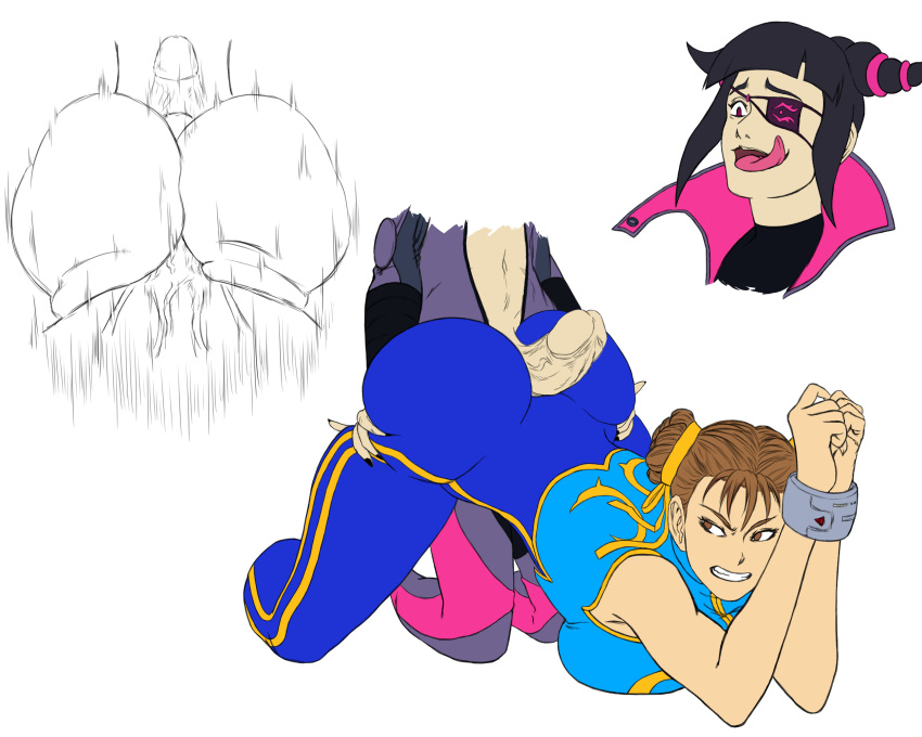 1futa 1girl ass assjob big_ass breasts buttjob capcom chun-li erection ero-kami futanari hotdogging huge_ass juri_han penis_between_ass penis_on_ass street_fighter