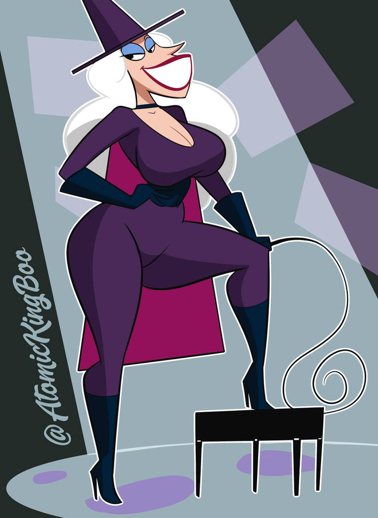 1girl 2_stupid_dogs artist_name ass atomickingboo background big_ass big_breasts big_butt breasts busty clothing evil_lady_(2_stupid_dogs) eyelashes female female_only high_heel_boots high_heels hips hourglass_figure large_breasts legs light-skinned_female light_skin lips mature mature_female thick_thighs thighs voluptuous watermark white_hair wide_hips