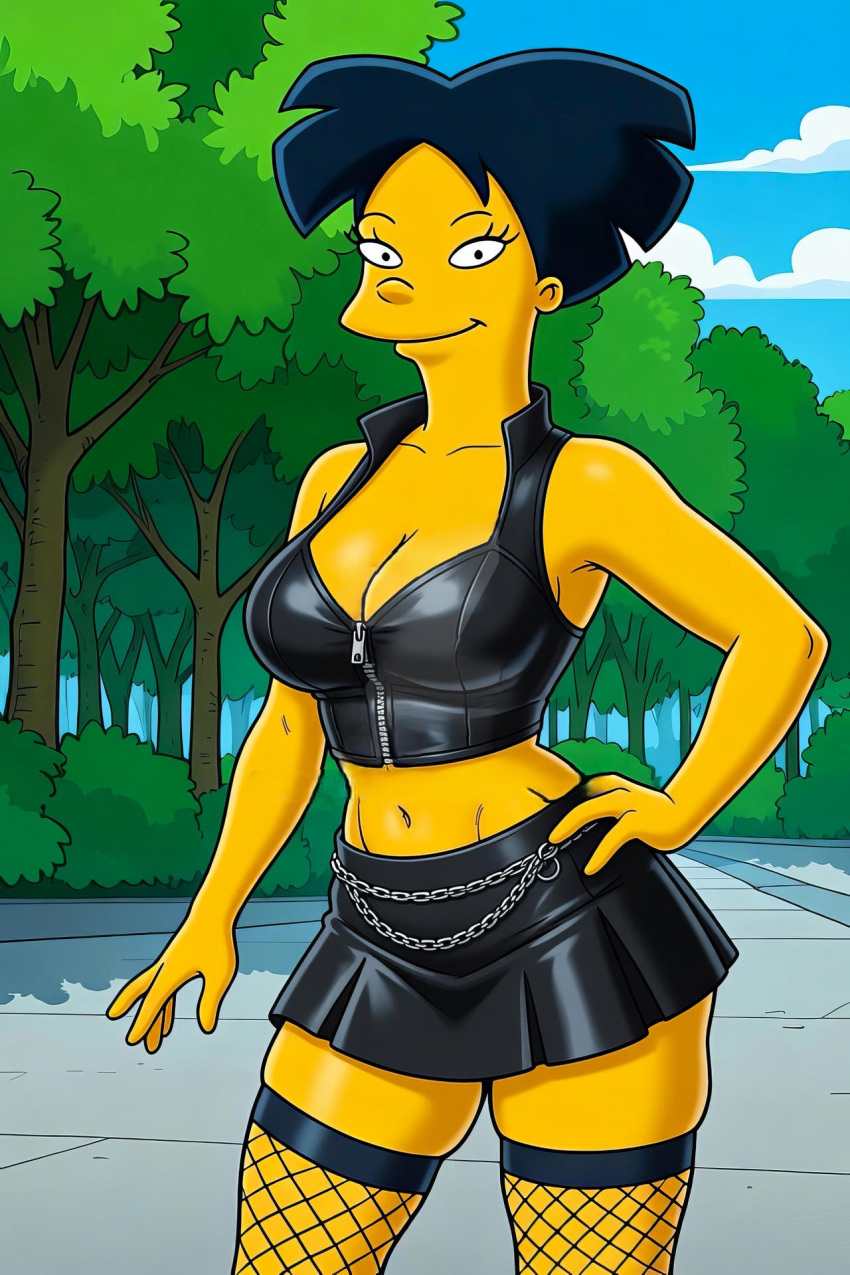 amy_wong breasts fishnet_stockings futurama leather_clothing looking_at_viewer miniskirt thighs