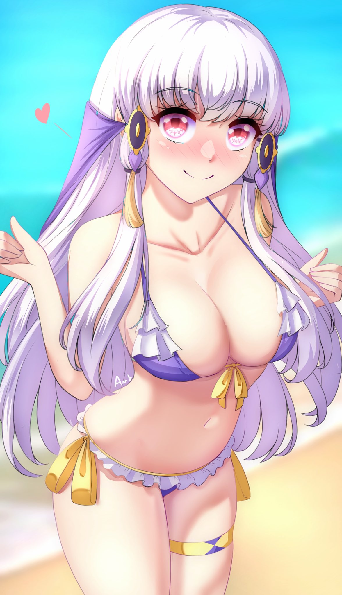 1girl 1girl 1girl alluring alternate_breast_size alternate_costume anisdrawn bikini female_only fire_emblem fire_emblem:_three_houses intelligent_systems looking_at_viewer lysithea_von_ordelia nintendo purple_bikini purple_eyes purple_swimsuit swimsuit white_hair