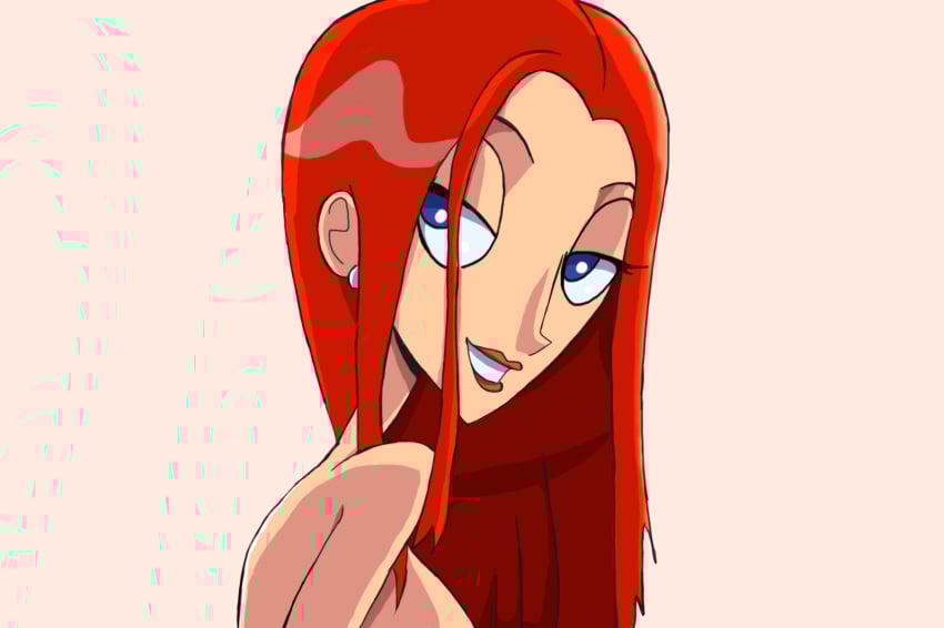 1girl 1girl 1girl bare_shoulders blue_eyes disney disney_channel disney_xd ear_piercing earrings eyelashes female_only ginger human linda_flynn-fletcher long_hair looking_at_viewer manic47 mature milf milf open_mouth phineas_and_ferb piercing pink_background red_hair white_female