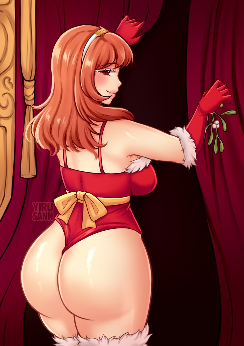 1girl 1girl 1girls alluring alternate_costume ass ass_focus bare_shoulders big_ass blush celica_(fire_emblem) christmas come_hither female_only fire_emblem fire_emblem_echoes:_shadows_of_valentia fire_emblem_warriors from_behind gloves hairband huge_ass intelligent_systems large_ass leotard light-skinned_female light_skin long_hair looking_at_viewer looking_back medium_breasts mistletoe naughty_face nintendo orange_hair pale-skinned_female pale_skin red_eyes sideboob smile stockings thong thong_leotard yirusann