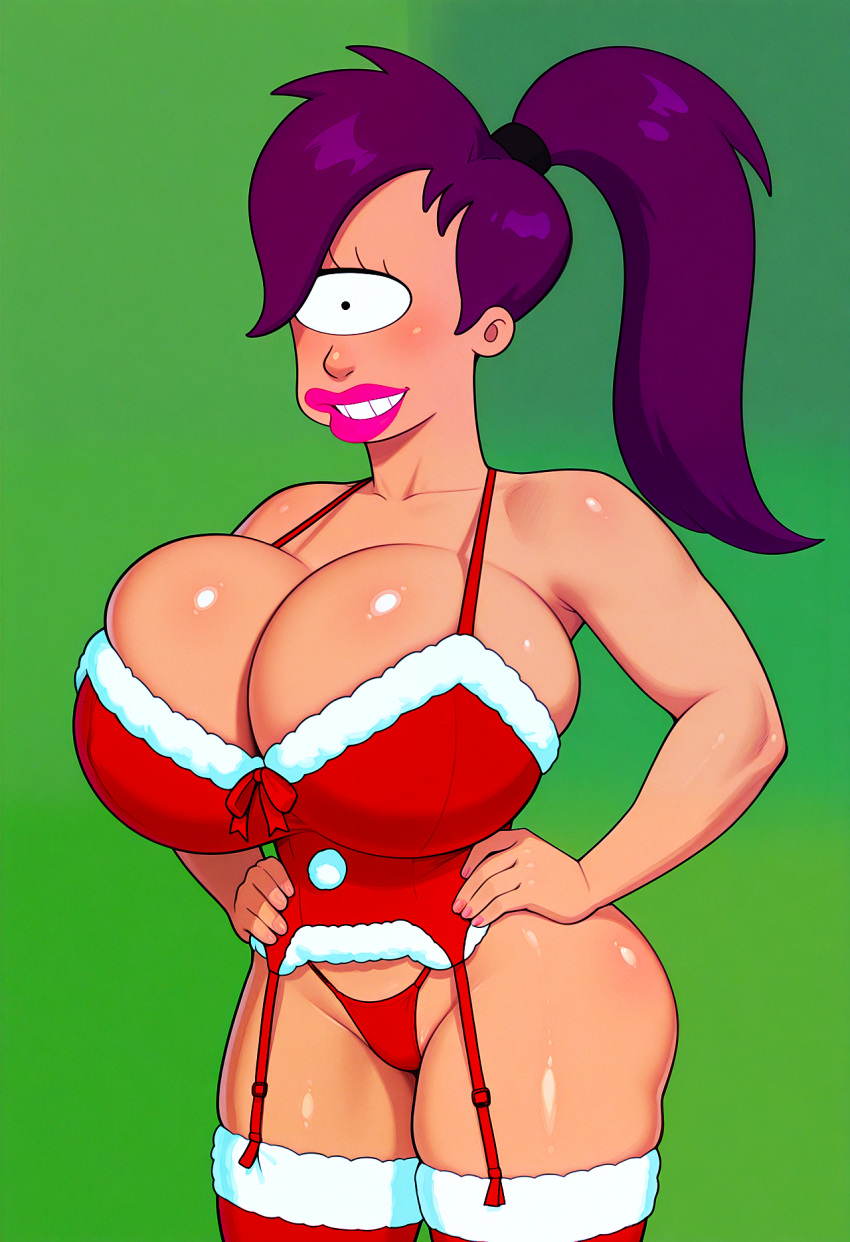 ass futurama massive_breasts santa_costume stockings thighs thong turanga_leela