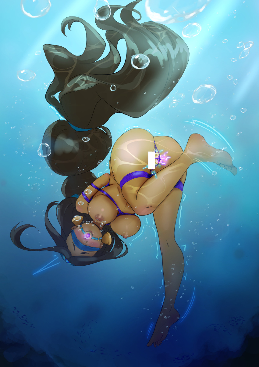 1girl aladdin_(series) barefoot blindfold bondage disney female nude peril princess_jasmine satellitecannon solo underwater underwater_peril vivi_monsta