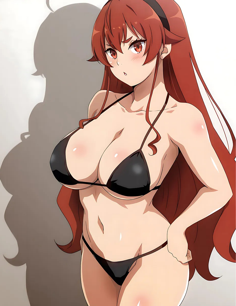 ai_generated athletic_female bare_thighs big_breasts big_breasts bikini eris_boreas_greyrat hairband huge_breasts huge_thighs light-skinned_female light_skin long_hair looking_at_viewer mushoku_tensei:_isekai_ittara_honki_dasu red_eyes red_hair solo_female squatting sweat sweatdrop thick_body thick_female thick_thighs thighs voluptuous voluptuous_female vulgarholiic