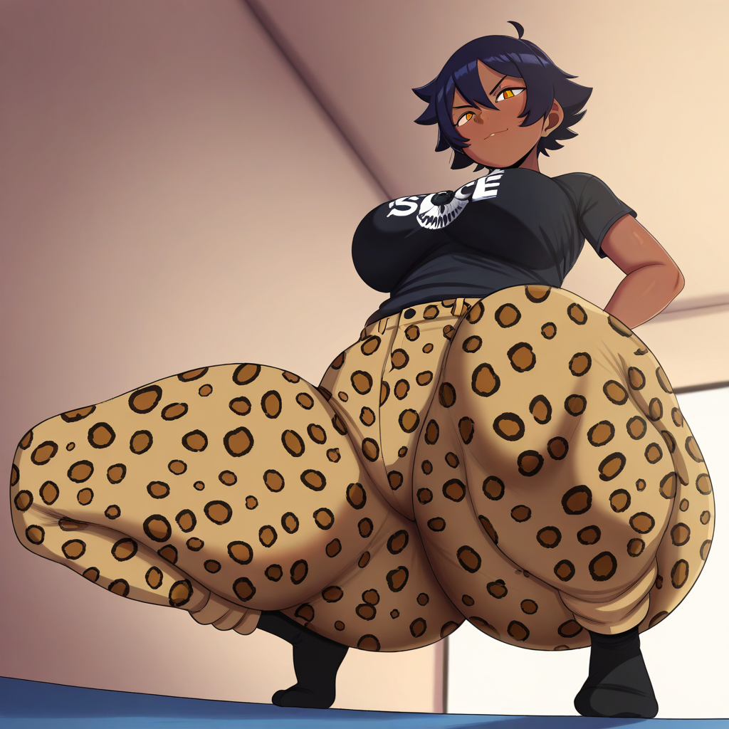 1girl ai_generated ass big_ass breasts dark_skin fundoshilover101 gigantic_ass huge_ass leopard_print original original_character