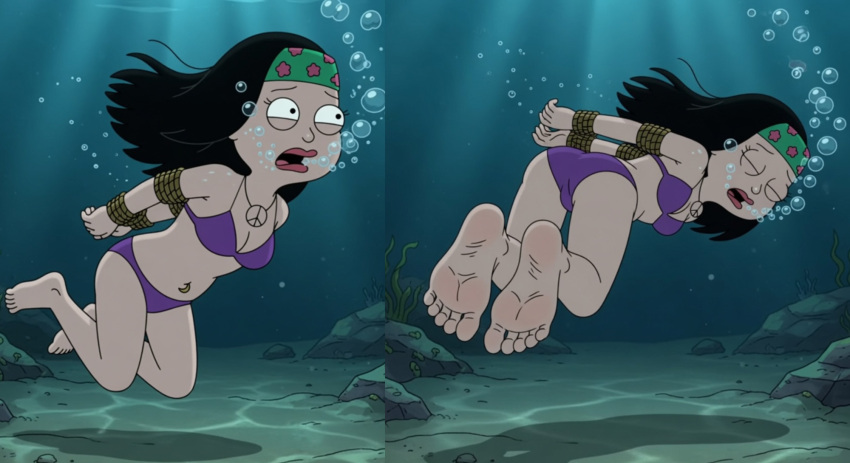 1girl 20th_century_studios accurate_art_style ai_generated american_dad animatedsoles1 barefoot bound disney drowned drowning feet female hayley_smith peril soles solo underwater underwater_peril