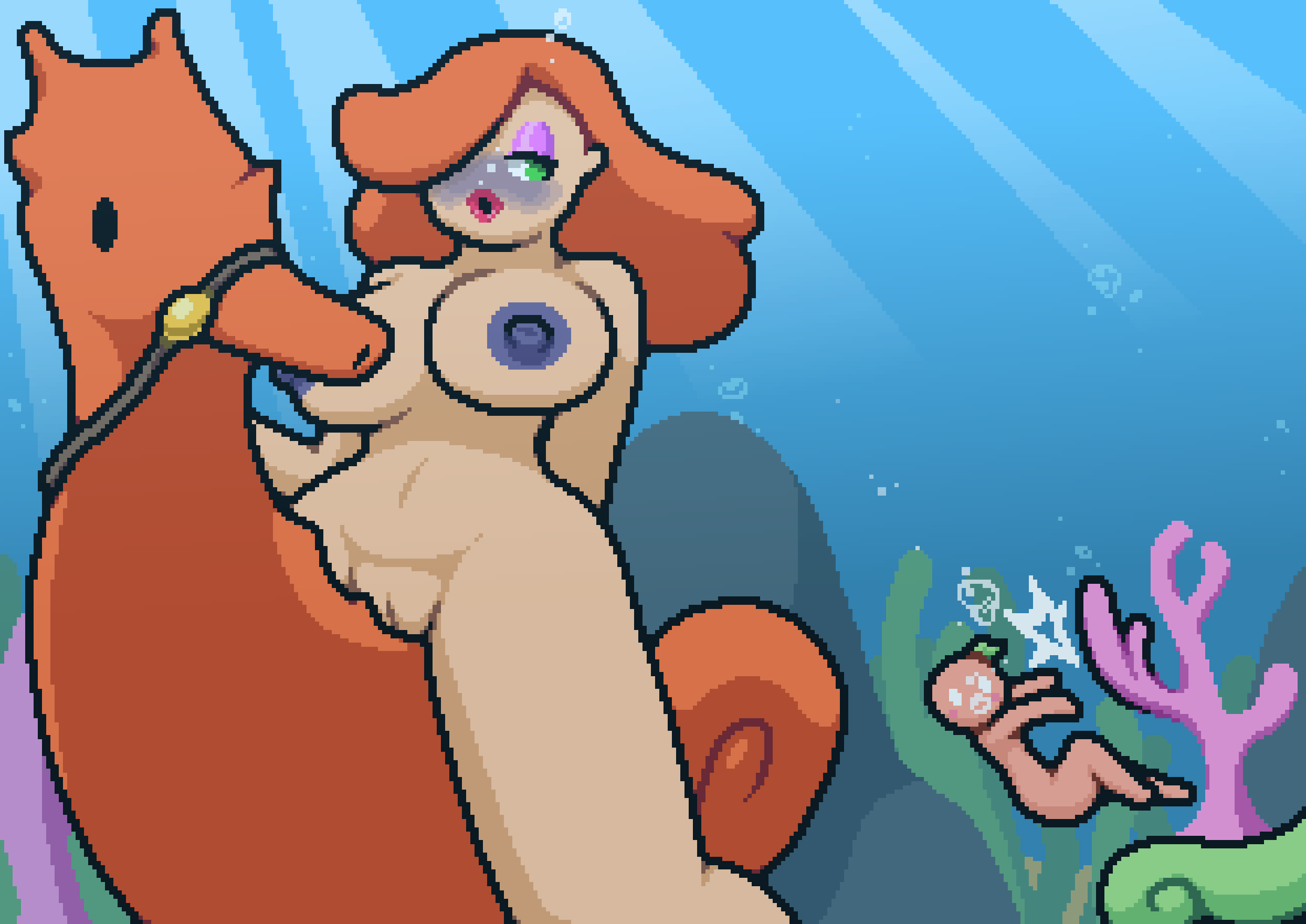 1boy 1boy1girl 1girl air_bubble air_bubbles asphyxiation big_breasts blue_blush blue_nipples blush breasts bubble bubbles coral distracted drowning female female_focus ginger ginger_female ginger_hair green_eyes jessica_rabbit looking_back makeup male nipples nude nude_female nude_male oc original original_character peril plant plant_humanoid pussy red_body red_lips red_lipstick red_skin riding seahorse sunbeam thick_thighs thighs tomato tomato_(okami_tomato) touchstone underwater underwater_peril water who_framed_roger_rabbit zxtomatofan