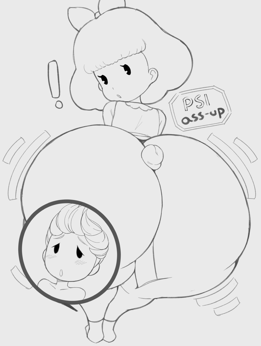 1boy 1girl ass assjob big_ass breasts buttjob earthbound erection gigantic_ass hotdogging huge_ass huge_penis lucas monochrome mother_(series) nintendo paula_polestar penis_between_ass penis_on_ass thanuki thanukiart