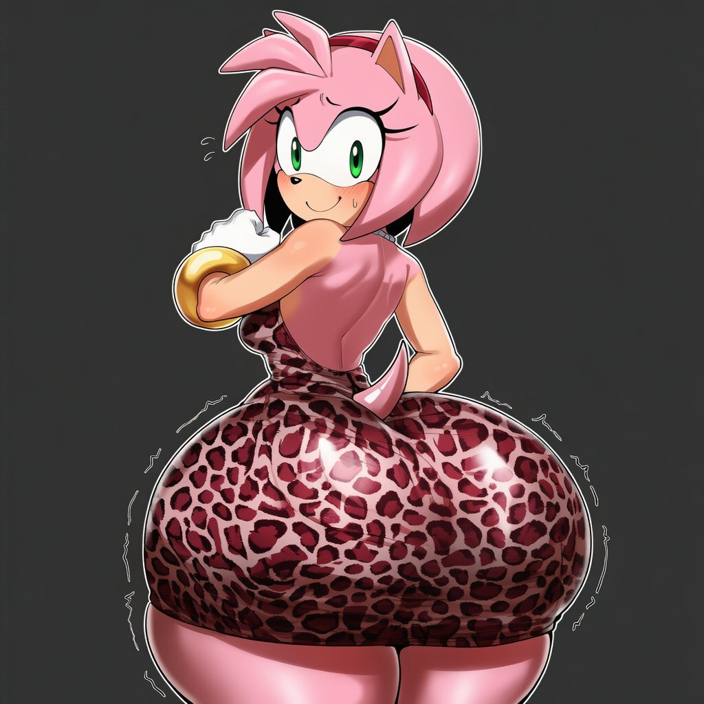1girl ai_generated amy_rose ass big_ass breasts gigantic_ass globo huge_ass leopard_print sega sonic_the_hedgehog_(series)