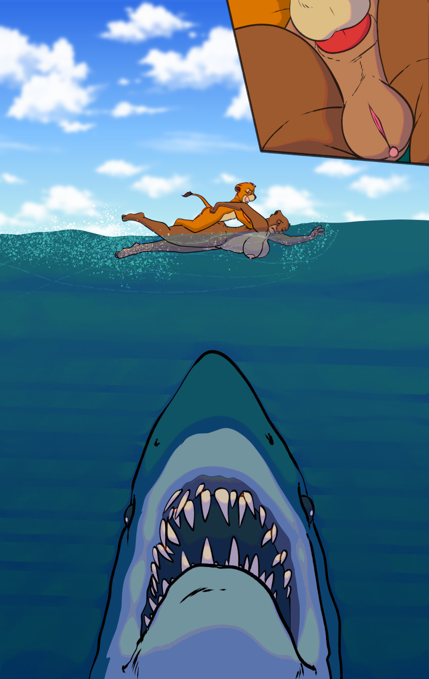 1boy 1girl absurd_res anal anthro anthrofied balls cub disney felid feline feral fish genitals group high_res imminent_death imminent_vore incest_(lore) jaws_(film) lion male male/female mammal marine mother_(lore) mother_and_child_(lore) mother_and_son_(lore) nude pantherine parent_(lore) parent_and_child_(lore) parent_and_son_(lore) parody penis peril r4c00n sarabi sarabi_(the_lion_king) sea sex shark simba simba_(the_lion_king) son_(lore) swimming the_lion_king underwater universal_studios vulva water young young_anthro