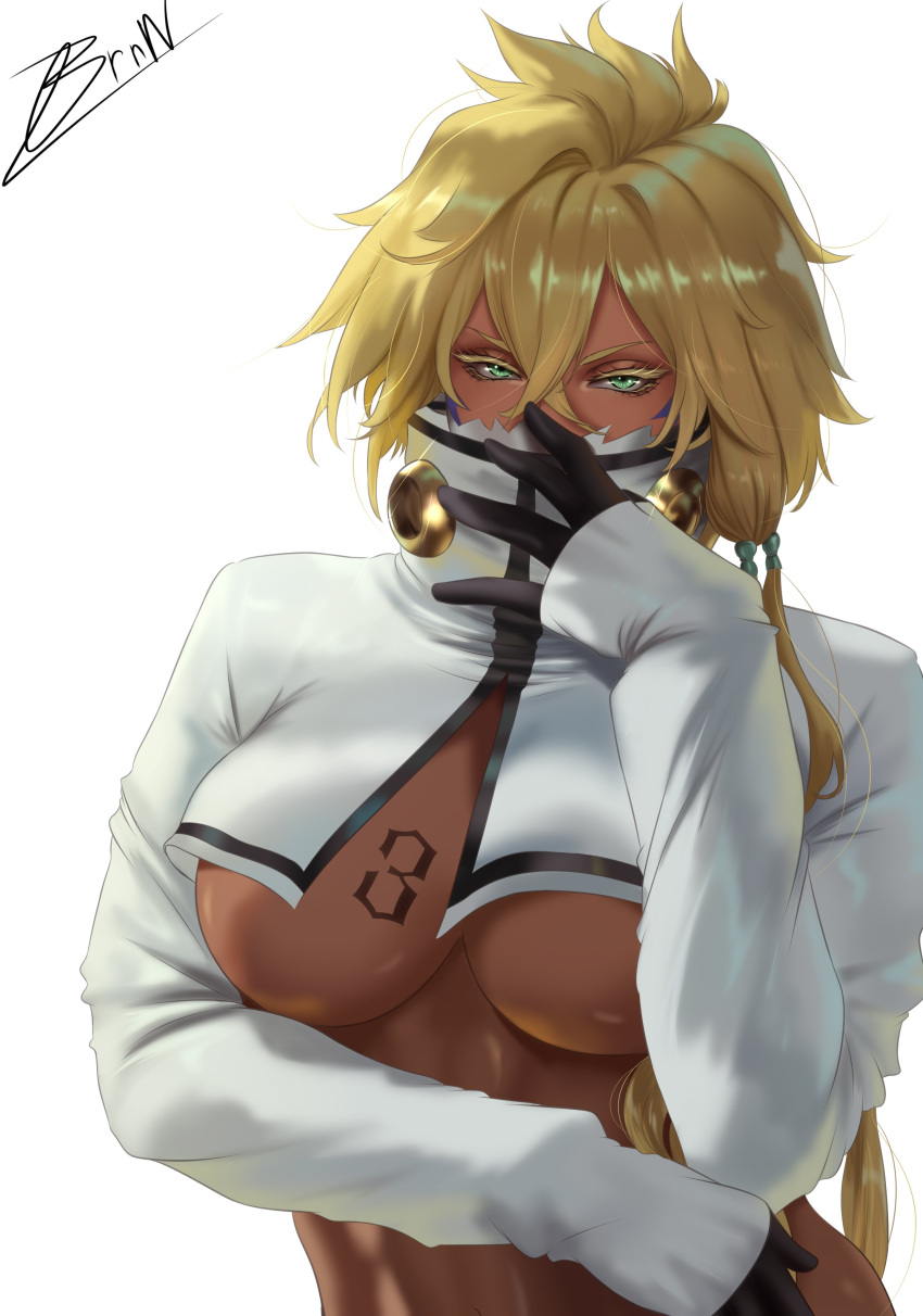 1girl big_breasts bleach blonde_hair brnn bubble_butt cleavage dark-skinned_female green_eyes harribel_tia horny inviting_to_sex looking_at_viewer pose standing teasing thick_thighs tia_harribel tier_harribel