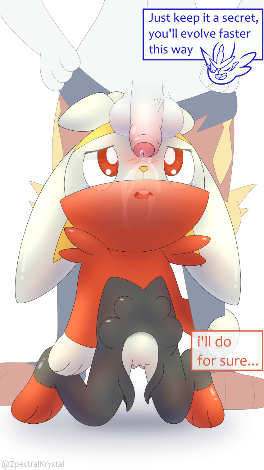 1girl 2026 adult_on_young anthro ass balls blush cinderace clothed clothing colored cub cum cum_in_mouth cum_inside cum_on_face dialogue digital_drawing_(artwork) duo embarrassed english_text flaccid foreskin fur generation_8_pokemon genital_fluids genitals hair high_res humanoid_genitalia humanoid_penis male/female mammal nintendo nude open_mouth penis pokemon pokemon_(species) rabbit raboot r**e red_eyes rodent rodent_humanoid sex shaded simple_background size_difference smile tears text tongue torn_clothing vulva wet_clothing white_body white_fur young young_anthro young_female zpectralkrystal