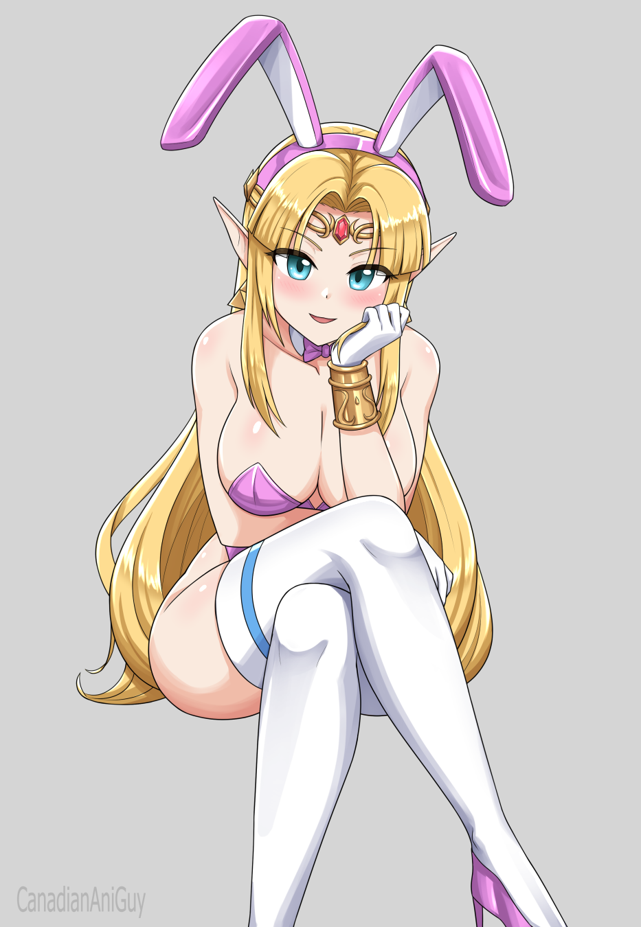 1girl alluring alternate_costume big_breasts blonde_hair blue_eyes canadiananiguy nintendo playboy_bunny pointy_ears princess_zelda the_legend_of_zelda