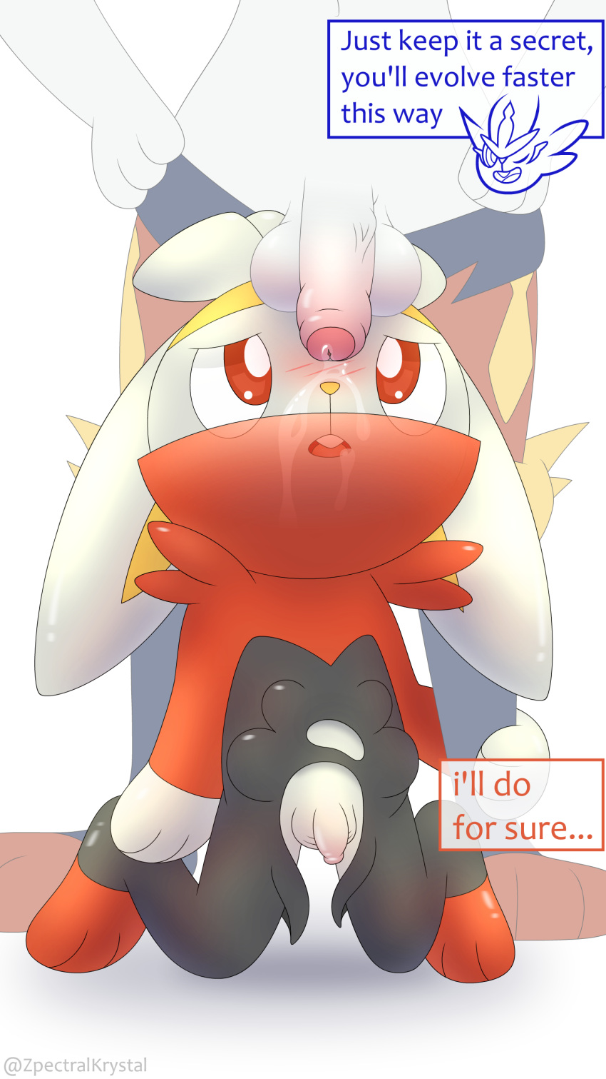 2026 adult_on_young anthro balls blush cinderace clothed clothing colored cub cum cum_in_mouth cum_inside cum_on_face dialogue digital_drawing_(artwork) duo embarrassed english_text flaccid foreskin fur generation_8_pokemon genital_fluids genitals hair high_res humanoid_genitalia humanoid_penis male male/male mammal nintendo nude open_mouth penis pokemon pokemon_(species) rabbit raboot r**e red_eyes rodent rodent_humanoid sex shaded simple_background size_difference smile text tongue torn_clothing wet_clothing white_body white_fur young young_anthro young_male zpectralkrystal