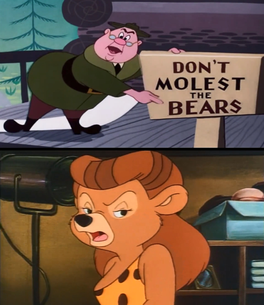 anthro bear brown_fur brown_hair disgusted disgusted_look disney don't_molest_the_bears furry humor looking_away mature_female milf park_ranger rebecca_cunningham talespin