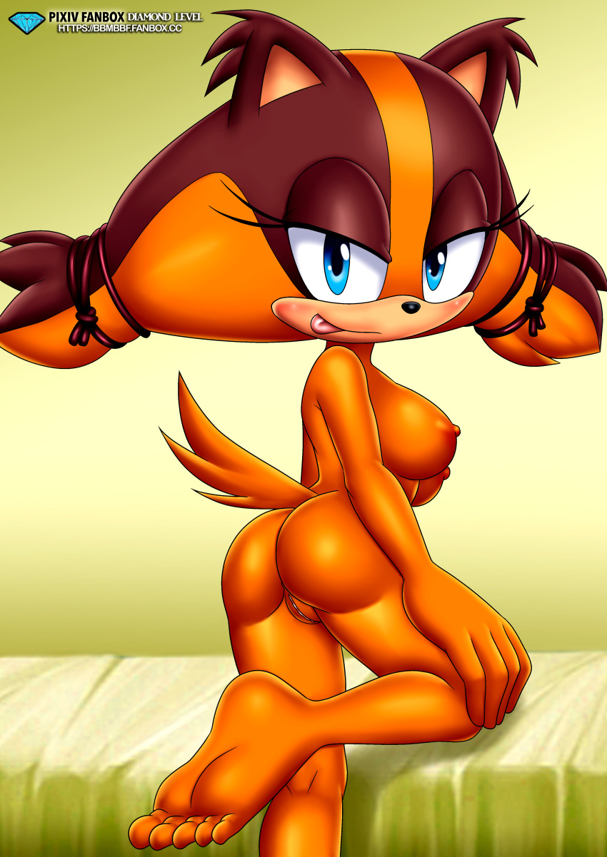 1girl 5_fingers 5_toes anthro areola ass badger barefoot bbmbbf black_nose blue_eyes boomerang_(tv_network) breasts cartoon_network diamond_level feet female furry furry_only hair looking_at_viewer looking_back mobius_unleashed mustelid nipples nude orange_body orange_fur palcomix pietros_secret_club pose posing presenting presenting_hindquarters pussy seductive sega solo sonic_(series) sonic_boom sonic_the_hedgehog_(series) sticks_the_badger sticks_the_jungle_badger teen teenage_female tongue tongue_out