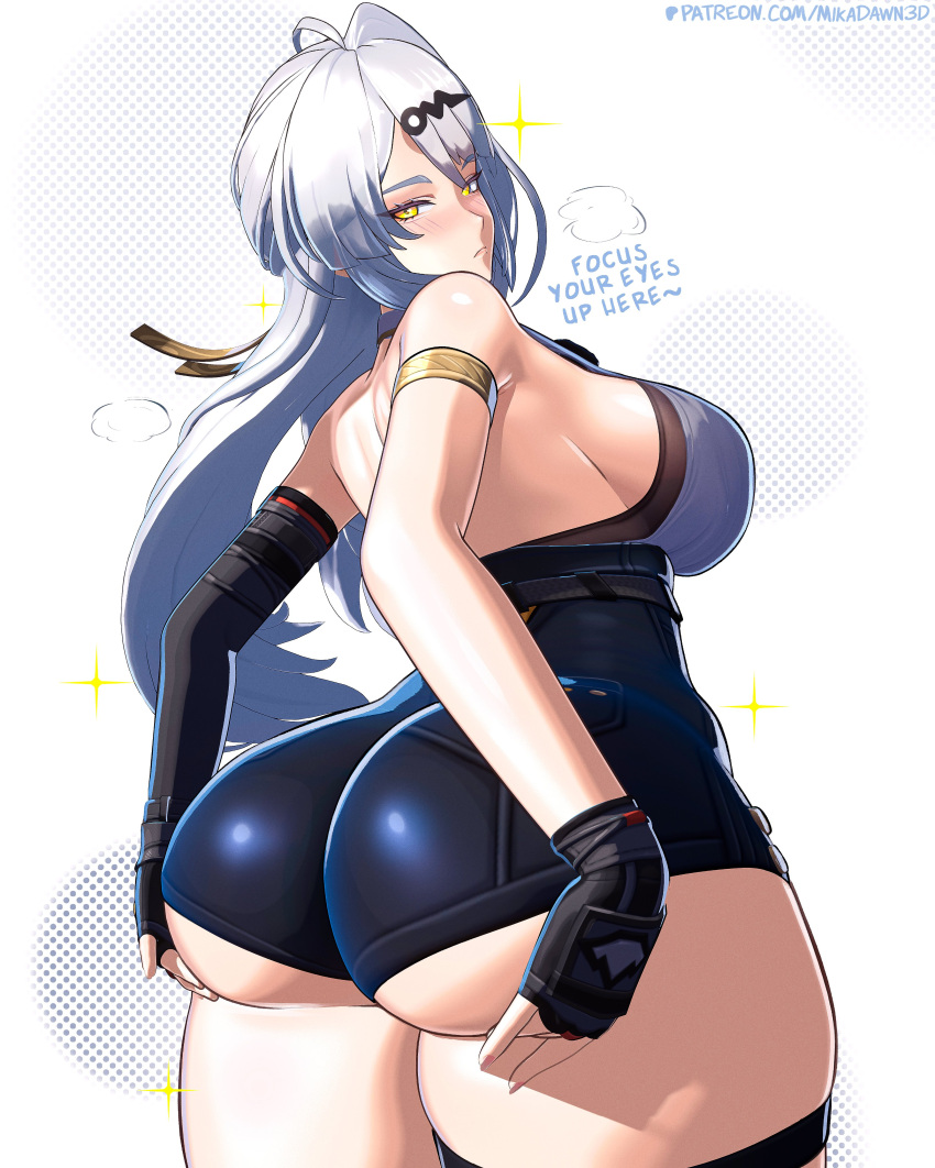 1girl big_breasts bubble_butt cleavage horny inviting_to_sex looking_at_viewer mikadawn pose standing teasing thick_thighs white_hair yellow_eyes yixuan_(trails_of_ink)_(zenless_zone_zero) yixuan_(zenless_zone_zero) zenless_zone_zero