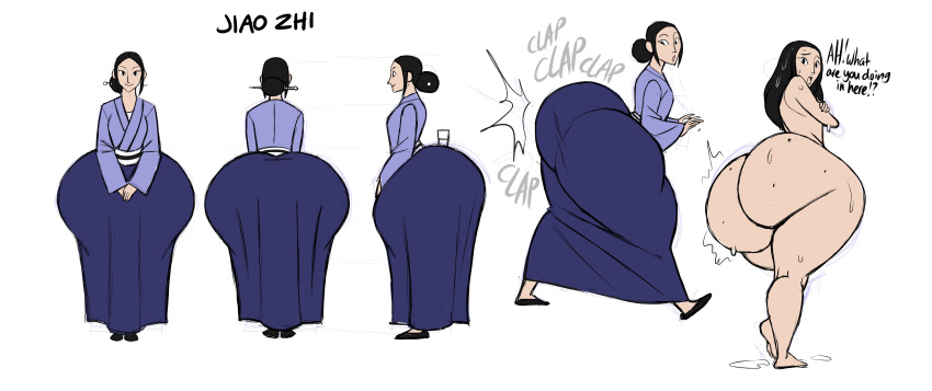 1girl asian ass big_ass breasts gigantic_ass huge_ass hyper_ass just_drew_productions kimono