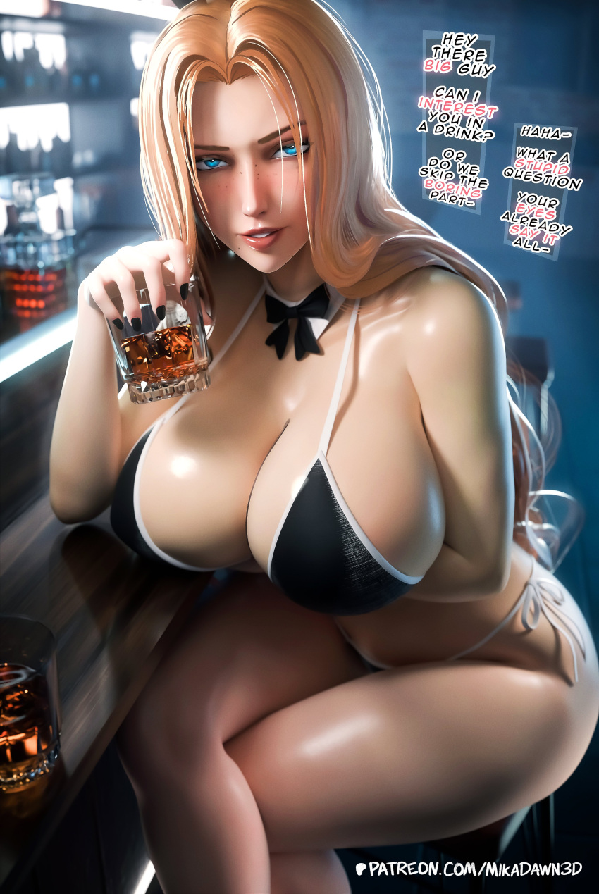 1girl big_breasts bikini bleach blonde_hair blue_eyes bubble_butt bunny_costume bunny_ears bunny_suit bunnysuit cleavage horny inviting_to_sex looking_at_viewer matsumoto_rangiku mikadawn pose rangiku_matsumoto sitting swimsuit teasing thick_thighs