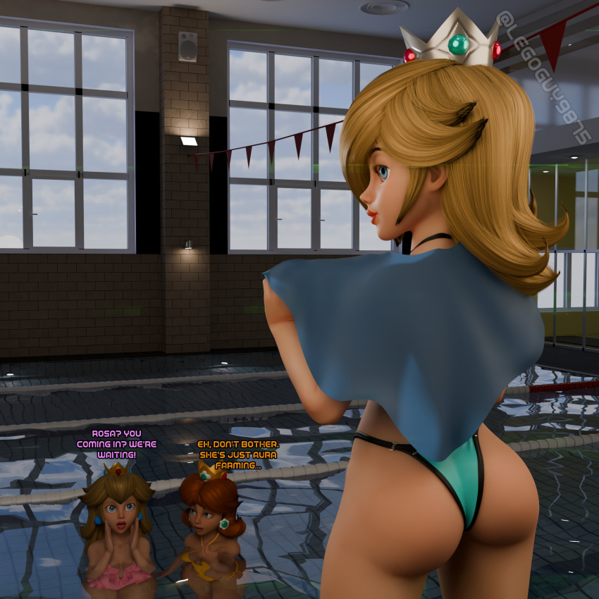3d 3girls ass bikini blonde female justafunguy23 legoguy9875 mario_(series) nintendo pool poolside princess princess_daisy princess_peach princess_rosalina rendered sfm source_filmmaker super_mario_bros. super_mario_galaxy swimsuit thong
