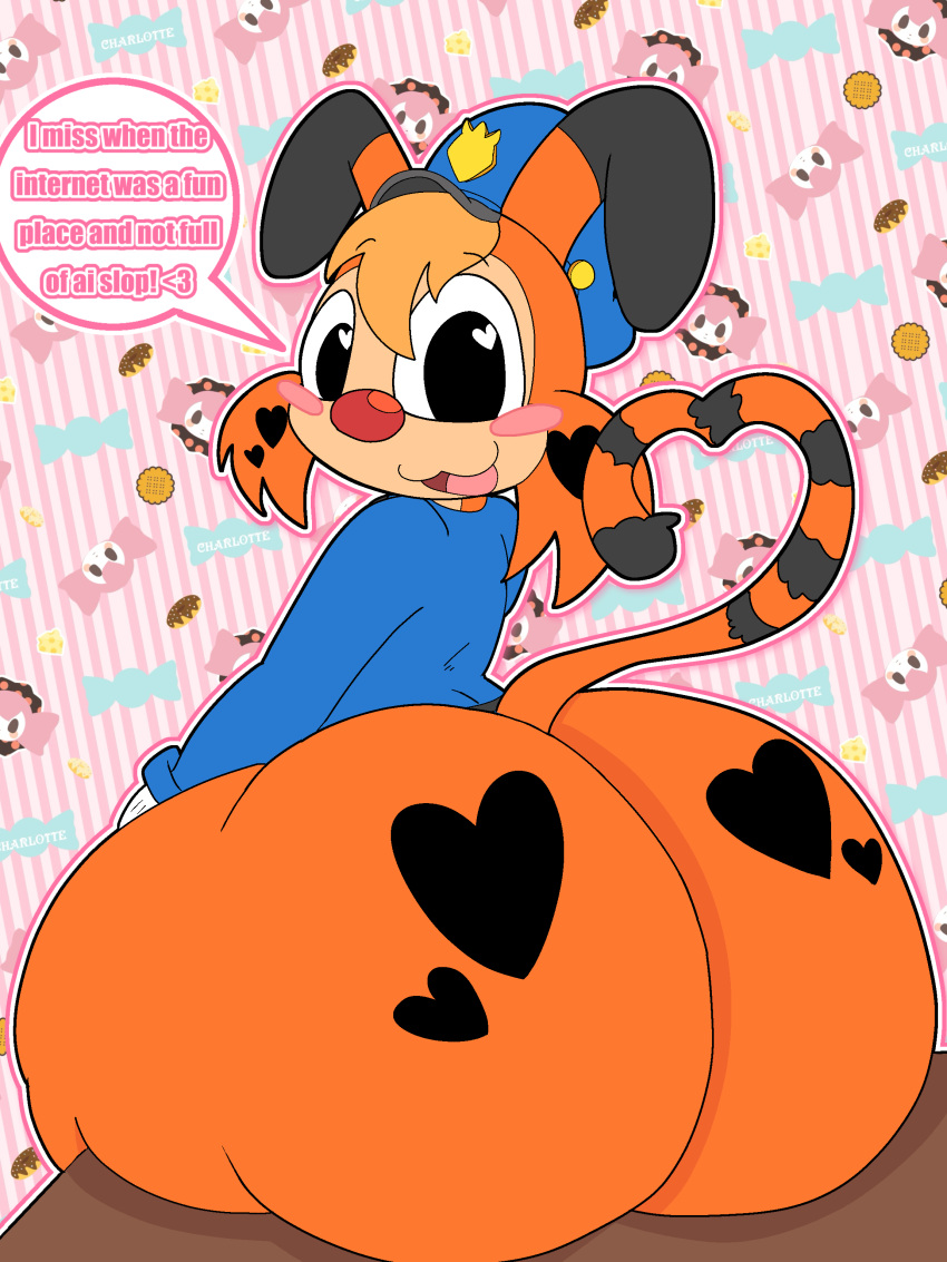 1boy 2000 :3 ? adorable alternate_version_available anthro ass ass_focus back_view badge belt big_ass blush blush_stickers bobcat bonkers bonkers_(series) bonkers_d._bobcat bottom_heavy bottomless candy chest_tuft clothed clothing cute cute_expression diagonal_stripes digital_media_(artwork) disney disney_channel english_text floppy_ears fluffy fur gloves hair hat heart heart-shaped_pupils heart_tail high_res huge_ass large_ass long_sleeves looking_at_viewer looking_back male male_focus male_only mammal meme orange_fur pattern_background pink_background police question_mark raised_tail rear_view red_nose retro_artstyle round_ass self_upload shirt simple_background sitting sitting_on_chair solo_anthro solo_focus solo_male spotted_fur striped_background striped_tail svenniehoek tail talking talking_to_viewer tan_fur text thick_ass thick_thighs toony two_tone_body two_tone_fur white_background white_fur