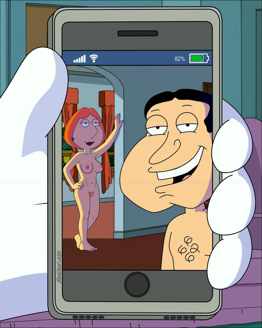 2026 blackzacek breasts brian_griffin cellphone cheating_wife erect_nipples family_guy glenn_quagmire lois_griffin nude pubic_hair pussy thighs