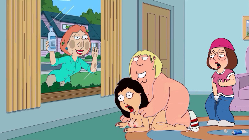 bonnie_swanson breasts chris_griffin doggy_position drunk erect_nipples family_guy glasses hat lois_griffin masturbation meg_griffin nude pussy_juice vaginal